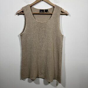 New Frontier Womens Sleeveless Linen Cotton Knit Shirt Size M Coastal Resortwear